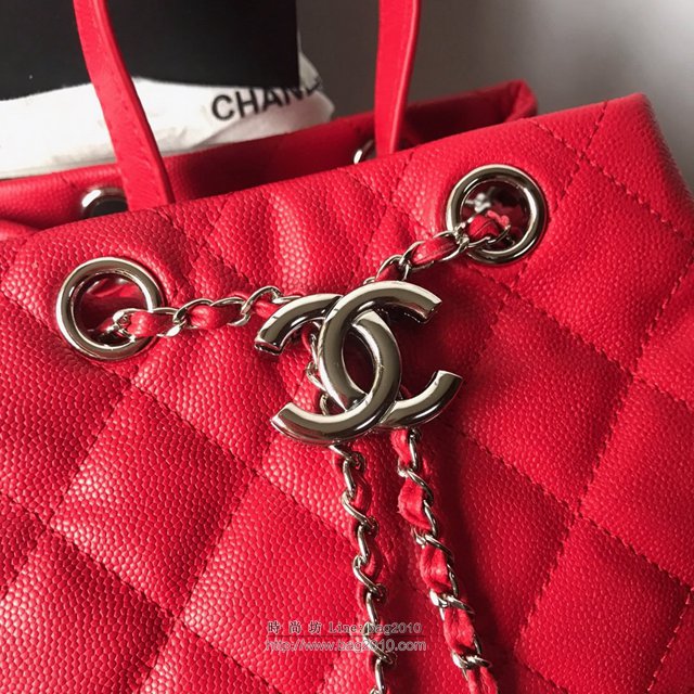 Chanel女包 香奈兒單肩包 香奈兒女包包 2019新品 紅色 小號水桶抽繩鏈條斜挎包  djc3017